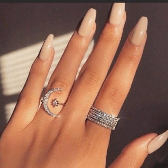 ***925 Sterling Silver Stacked Diamond Wide Ring - Picture 4 of 4